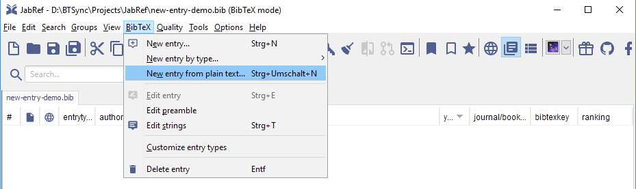 Select entry type