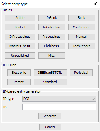 entry type selection