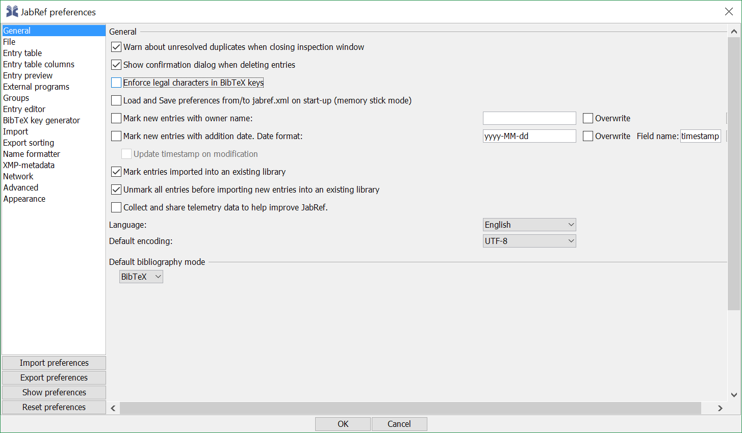 General preferences - unticked