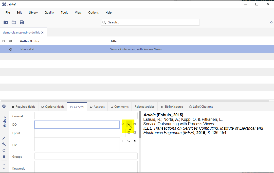Screenshot of determine DOI